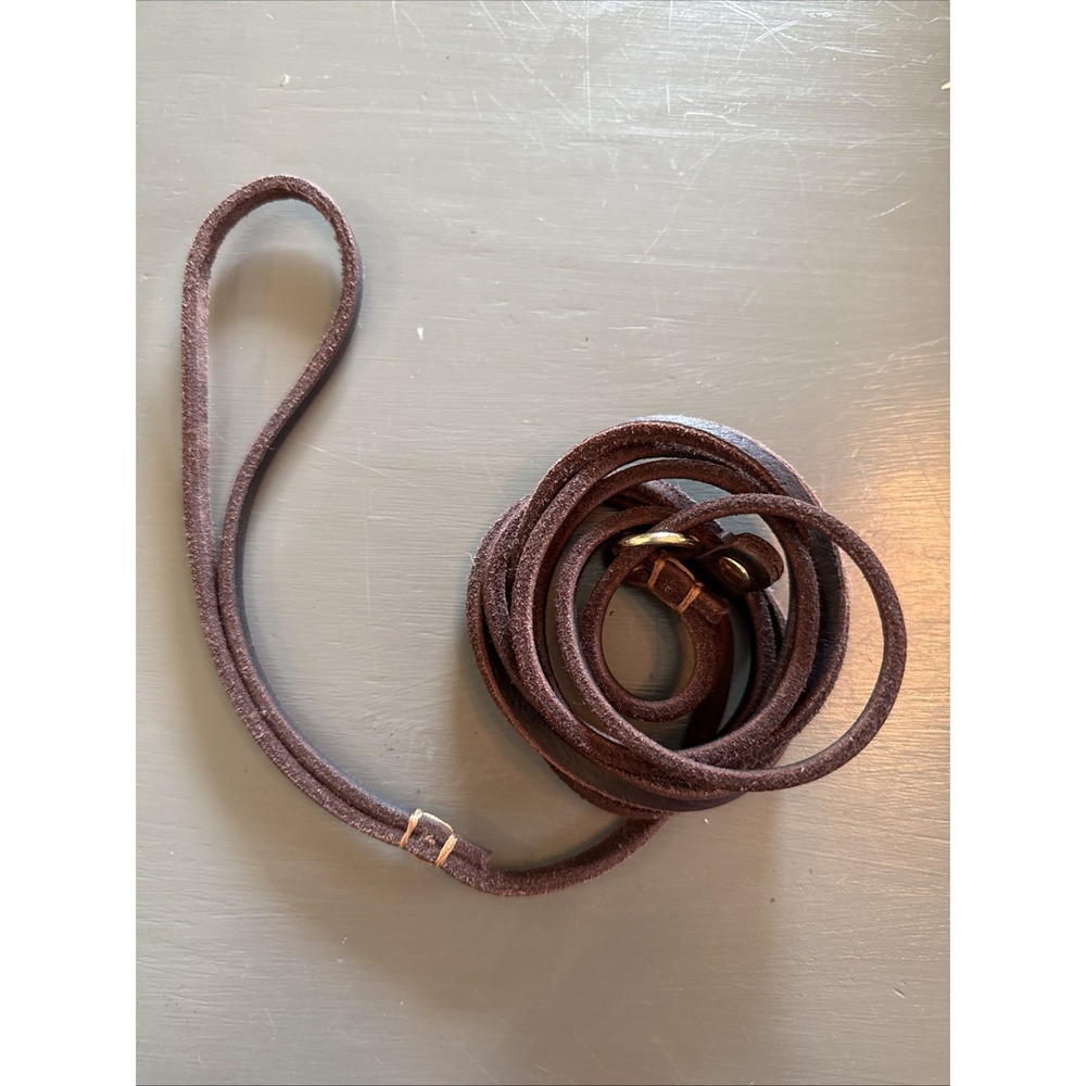 Leather Slip Lead Small Dog Leash  69" x‎ .75" Brown Adjustable Walking Show
